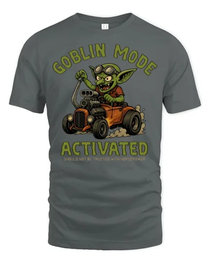 Funny Goblin Mode Activated Tshirt Hot Rod Cartoon Graphic - gray t-shirt on white background