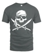 Pirate Skull Crossed Swords Tshirt Classic Jolly Roger Style - gray t-shirt on white background