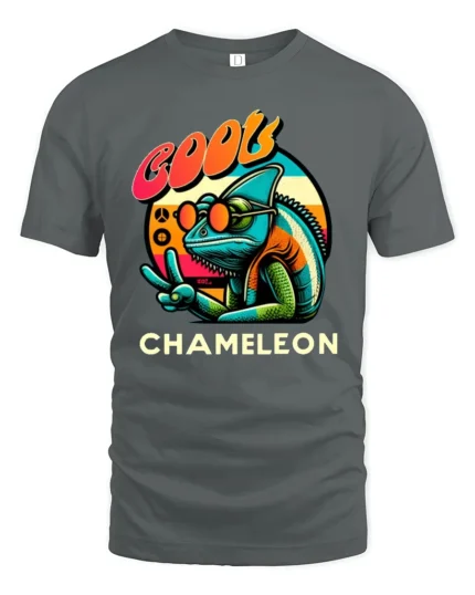 Cool Chameleon Peace Sign Tshirt Retro Funny Lizard Graphic - gray t-shirt on white background