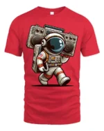 Retro Astronaut Boombox Tshirt Cool Space Music Graphic - red t-shirt on white background