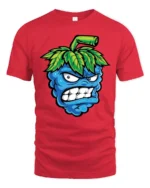 Angry Blueberry Monster Tshirt Funny Fruit Cartoon Graphic - red t-shirt on white background