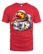 Cute Astronaut Duck Tshirt Funny Space Animal Graphic - red t-shirt on white background