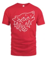 Wolf Mountain Night Sky Tshirt Minimal Outdoor Nature Graphic - red t-shirt on white background