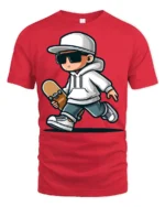 Cool Skateboard Kid Tshirt Street Style Skater Graphic - red t-shirt on white background