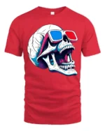Skull 3D Glasses Tshirt Retro Funny Skeleton Graphic Style - red t-shirt on white background
