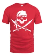 Pirate Skull Crossed Swords Tshirt Classic Jolly Roger Style - red t-shirt on white background