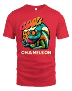 Cool Chameleon Peace Sign Tshirt Retro Funny Lizard Graphic - red t-shirt on white background