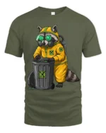 Cute Raccoon Hazmat Suit Tshirt Dark Humor Graphic Style - military green t-shirt on white background