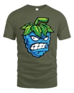 Angry Blueberry Monster Tshirt Funny Fruit Cartoon Graphic - military green t-shirt on white background