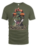 Mamasaurus Funny Dinosaur Mom Tshirt Cute T Rex Humor - military green t-shirt on white background