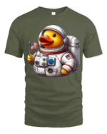 Cute Astronaut Duck Tshirt Funny Space Animal Graphic - military green t-shirt on white background
