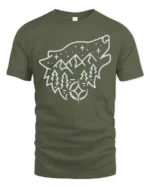 Wolf Mountain Night Sky Tshirt Minimal Outdoor Nature Graphic - military green t-shirt on white background
