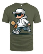 Cool Skateboard Kid Tshirt Street Style Skater Graphic - military green t-shirt on white background