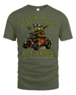 Funny Goblin Mode Activated Tshirt Hot Rod Cartoon Graphic - military green t-shirt on white background
