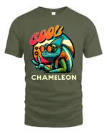 Cool Chameleon Peace Sign Tshirt Retro Funny Lizard Graphic - military green t-shirt on white background