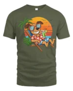 Funny Relaxing Dog Beach Tshirt Tropical Vacation Vibes - military green t-shirt on white background
