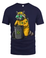 Cute Raccoon Hazmat Suit Tshirt Dark Humor Graphic Style - navy t-shirt on white background