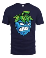 Angry Blueberry Monster Tshirt Funny Fruit Cartoon Graphic - navy t-shirt on white background