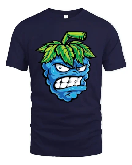 Angry Blueberry Monster Tshirt Funny Fruit Cartoon Graphic - navy t-shirt on white background