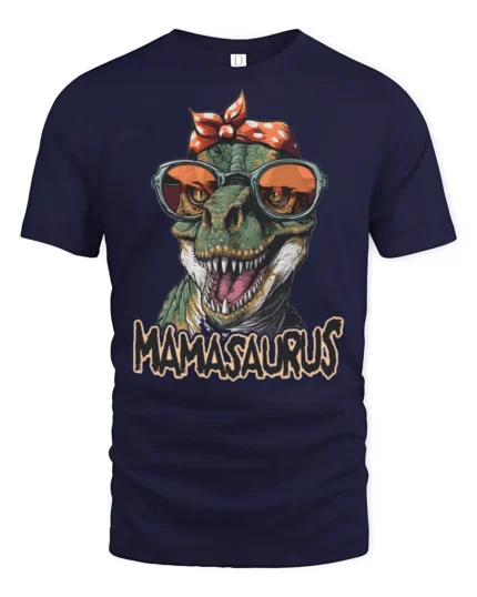 Mamasaurus Funny Dinosaur Mom Tshirt Cute T Rex Humor - navy t-shirt on white background