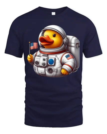 Cute Astronaut Duck Tshirt Funny Space Animal Graphic - navy t-shirt on white background