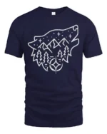 Wolf Mountain Night Sky Tshirt Minimal Outdoor Nature Graphic - navy t-shirt on white background