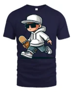 Cool Skateboard Kid Tshirt Street Style Skater Graphic - navy t-shirt on white background