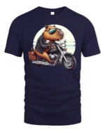 Capybara Riding Motorcycle Tee Cute Biker Humor Graphic - navy t-shirt on white background