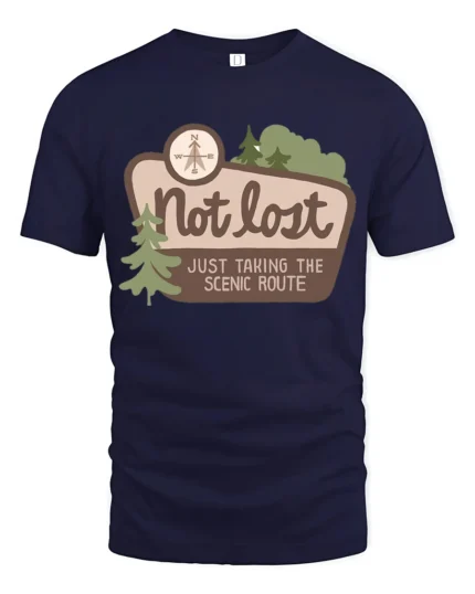 Not Lost Scenic Route Tshirt Funny Travel Adventure Graphic - navy t-shirt on white background