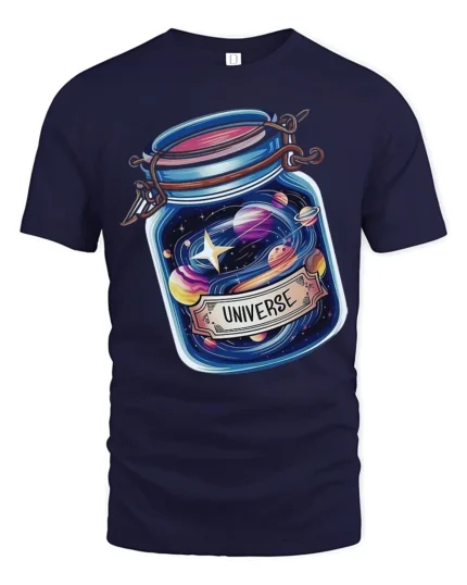 Universe In A Jar Tshirt Cosmic Space Galaxy Graphic Art - navy t-shirt on white background