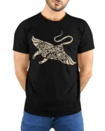 Ingenious Creative Art Tshirt Abstract Typography Graphic - model wearing black tee with hands behind back