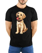 Cute Labrador Puppy Tshirt Adorable Dog Lover Graphic Style - model wearing black tee with hands behind back
