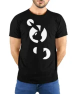 Minimalist Fox Moon Silhouette Tshirt Modern Animal Graphic - model wearing black tee with hands behind back
