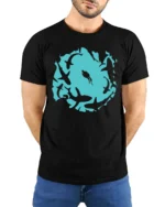 Shark Circle Ocean Diver Tshirt Cool Marine Life Graphic - model wearing black tee with hands behind back