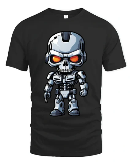Cyber Skull Robot Warrior Graphic Tshirt Futuristic Sci Fi Power Style - black t-shirt on white background