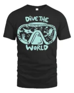 Dive The World Scuba Diving Graphic Tshirt Ocean Adventure Style - black t-shirt on white background