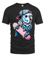 Cute Skateboard Parrot Graphic Tshirt Cool Bird Skater Style - black t-shirt on white background