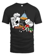 Poker Whiskey Cigar Graphic Tshirt Casino Night Lucky Style - black t-shirt on white background