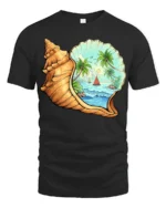 Tropical Ocean Shell Beach Graphic Tshirt Coastal Paradise Style - black t-shirt on white background