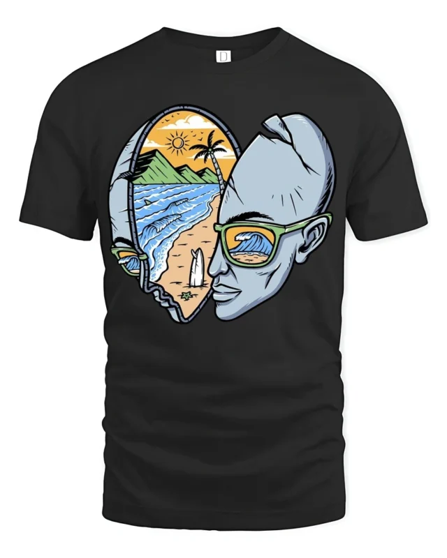 Surf Inside Your Mind Graphic Tshirt Beach Dream Vision Style - black t-shirt on white background