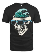 Surf Skull Graphic Tshirt Cool Ocean Wave Summer Street Style - black t-shirt on white background