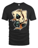 Ace Skull Playing Cards Dice Graphic Tshirt Lucky Gambler Style - black t-shirt on white background