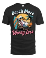 Beach More Worry Less Duck Graphic Tshirt Funny Summer Vacation Style - black t-shirt on white background