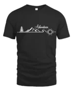 Adventure Mountain Line Art Graphic Tshirt Minimal Outdoor Style - black t-shirt on white background
