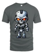 Cyber Skull Robot Warrior Graphic Tshirt Futuristic Sci Fi Power Style - gray t-shirt on white background