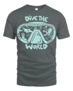 Dive The World Scuba Diving Graphic Tshirt Ocean Adventure Style - gray t-shirt on white background