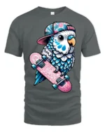 Cute Skateboard Parrot Graphic Tshirt Cool Bird Skater Style - gray t-shirt on white background