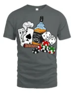 Poker Whiskey Cigar Graphic Tshirt Casino Night Lucky Style - gray t-shirt on white background