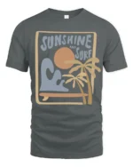 Sunshine And Surf Retro Beach Graphic Tshirt Summer Vibes Style - gray t-shirt on white background