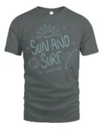 Sun And Surf Beach Graphic Tshirt Relaxed Summer Ocean Vibes Style - gray t-shirt on white background